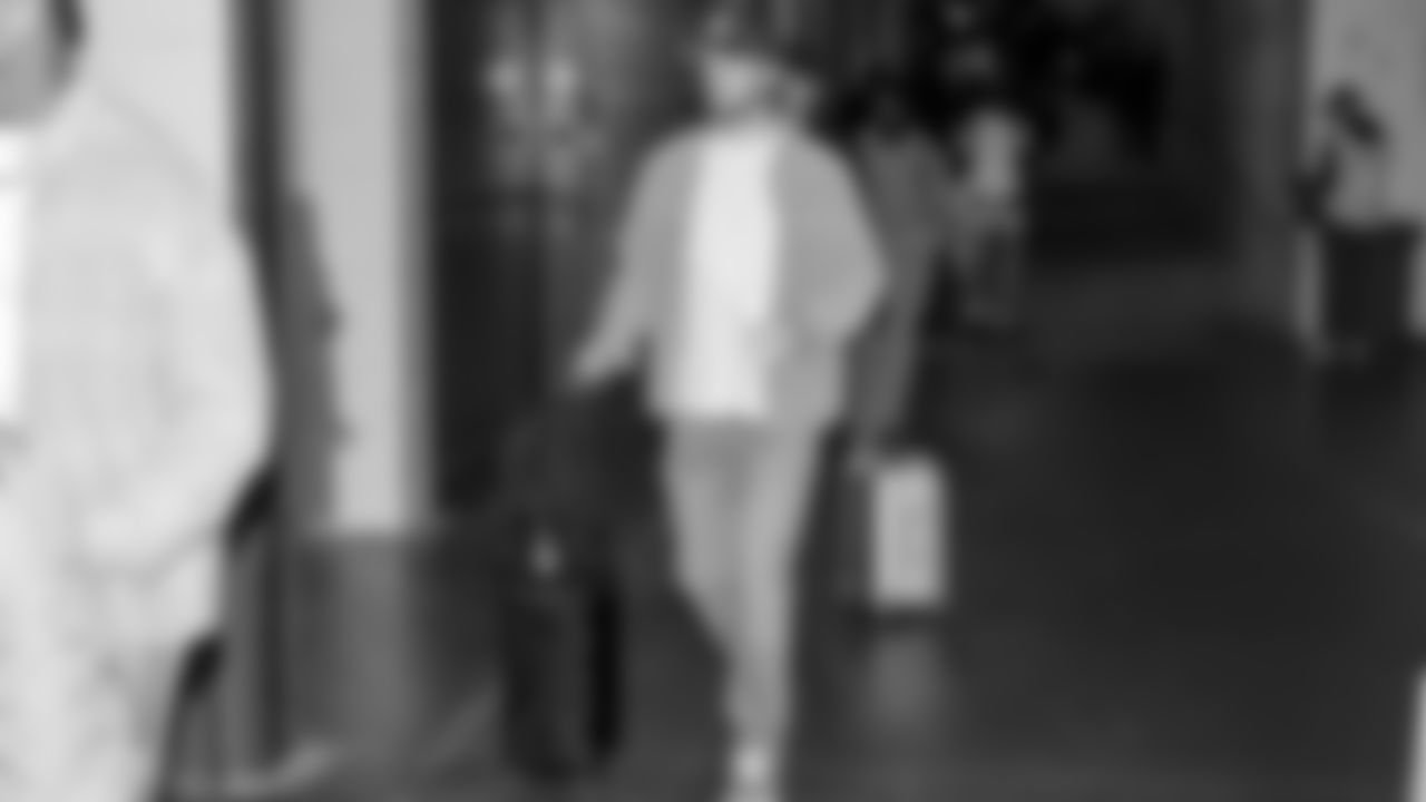 Seahawks quarterback Sam Darnold (14) arrived at Nissan Stadium for the Week 12 matchup vs. the Titans in Nashville, Tennessee.