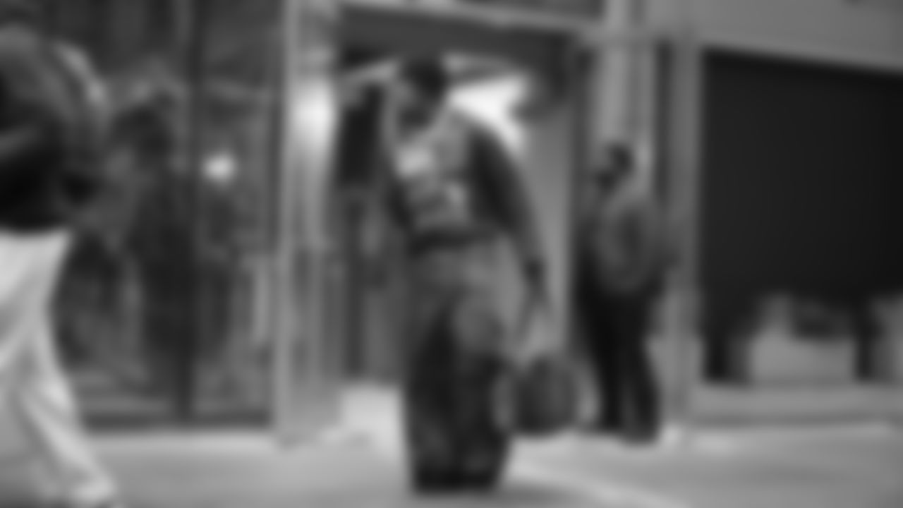 Seahawks safety D'Anthony Bell (23) departed the team hotel for the Week 17 matchup vs. Panthers on December 28, 2025.