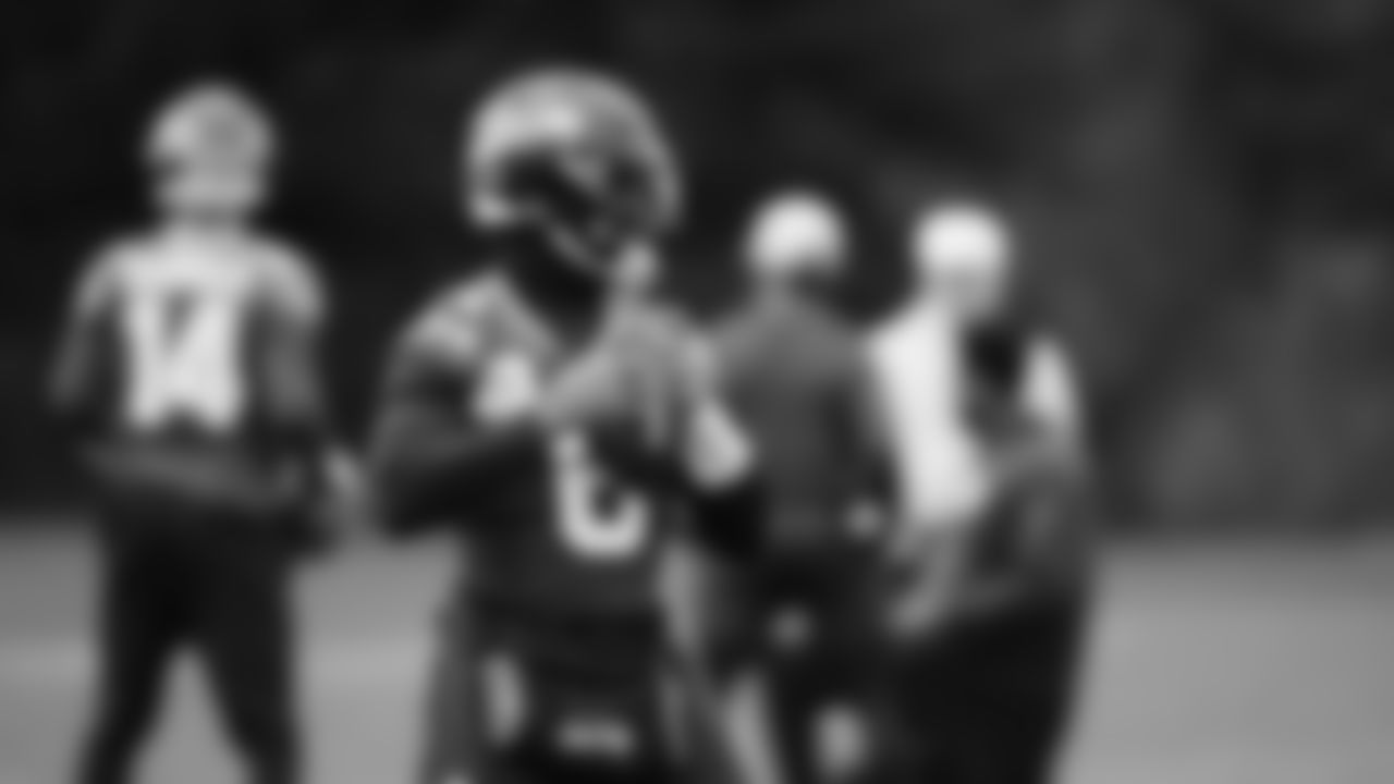 Seahawks quarterback Jalen Milroe (6) practiced on Wednesday, January 1, 2026 at the Virginia Mason Athletic Center.