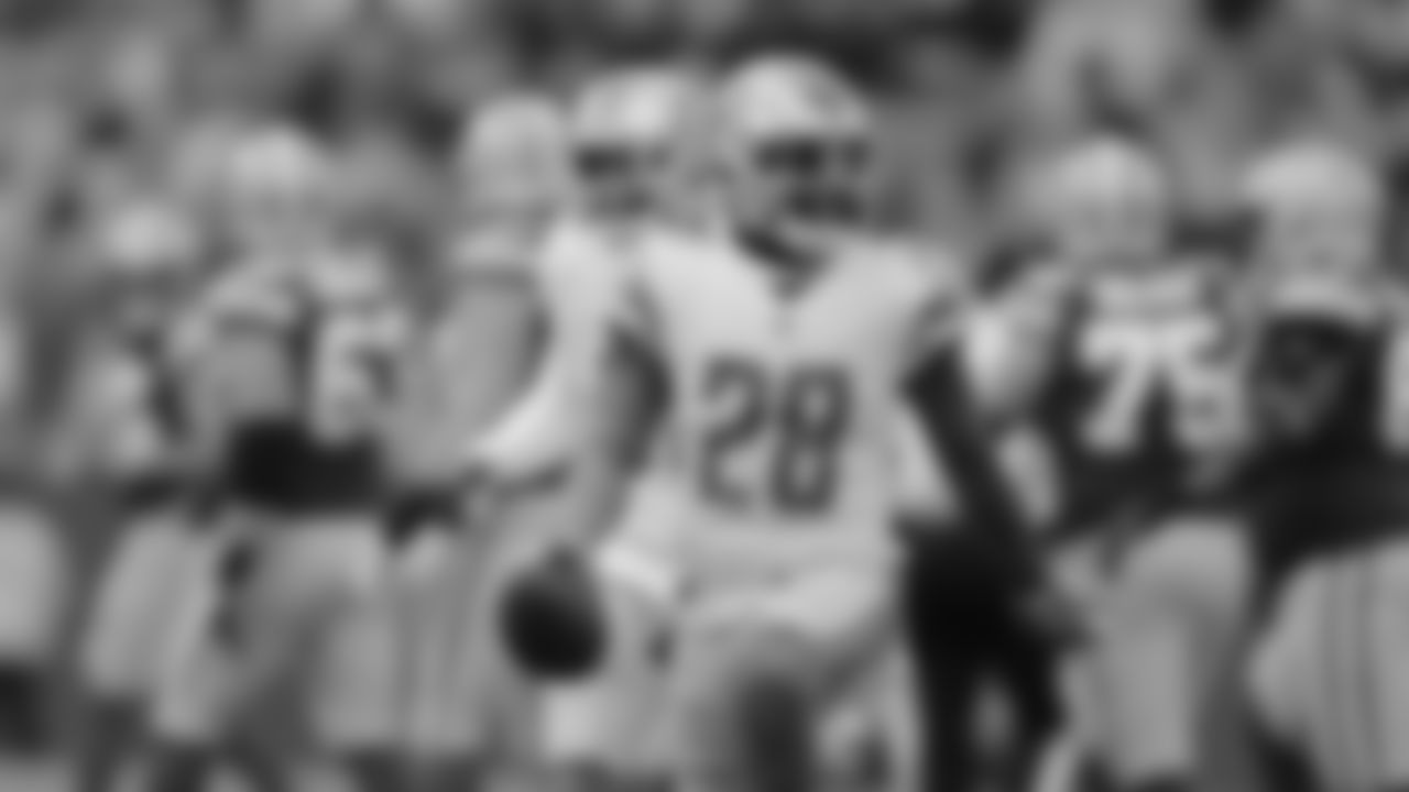 Detroit Lions defensive back Quandre Diggs (28) celebrates an interception during a NFL football game against the Green Bay Packers on Sunday, Dec. 30, 2018 in Green Bay, Wisc. (Detroit Lions via AP).