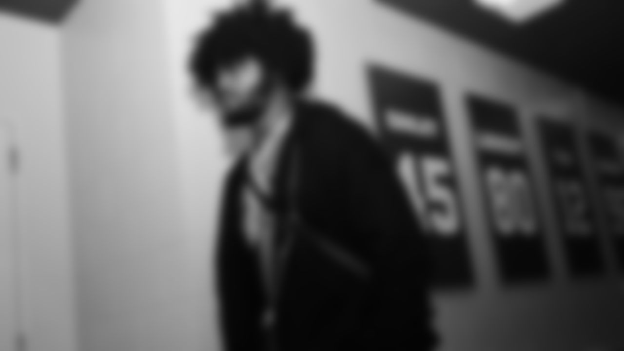 Seahawks linebacker Ernest Jones IV (13) arrived at Lumen Field for the Week 15 matchup vs. the Indianapolis Colts.