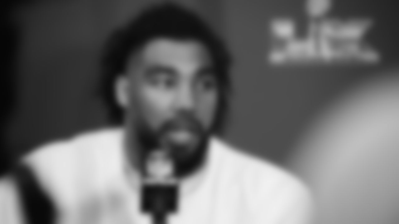 Seahawks defensive end Leonard Williams (99) at day one of press conference Media Availability on February 3, 2026.