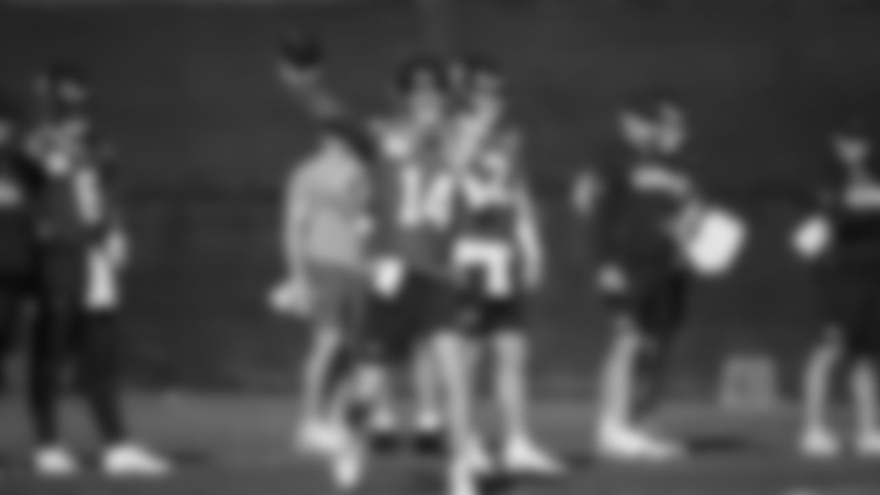 Seahawks quarterback Sam Darnold (14) practiced on February 5, 2026 in San Jose, California.