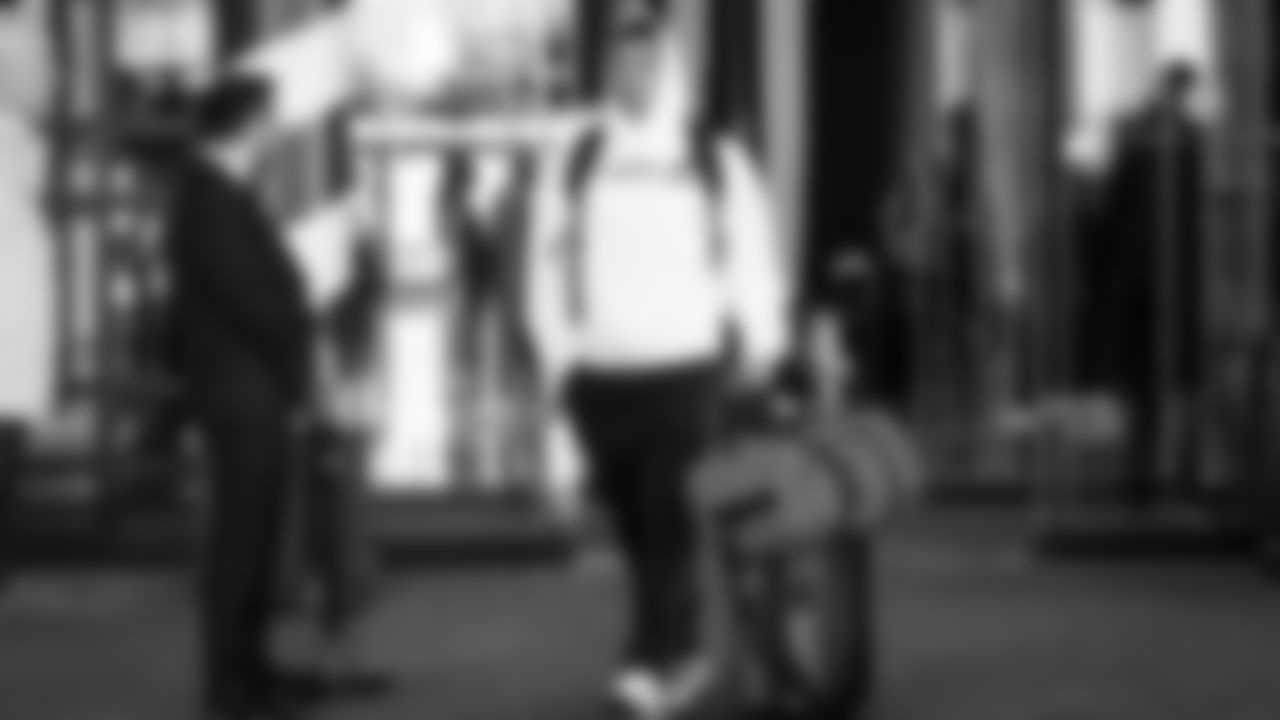 Seahawks running back Zach Charbonnet (26) departed the team hotel for the Week 12 matchup vs. the Titans at Nissan Stadium in Nashville, Tennessee.