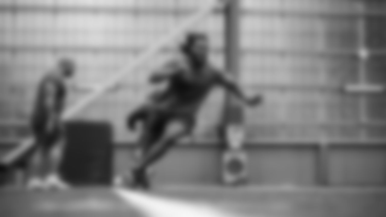 Seahawks defensive tackle Byron Murphy II (91) and defensive end Mike Morris (94) participated in a workout on April 29, 2025 at the Virginia Mason Athletic Center.