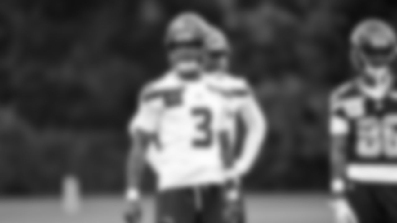 Safety Nick Emmanwori (3) practiced on day two of rookie minicamp on May 3, 2025 at the Virginia Mason Athletic Center.