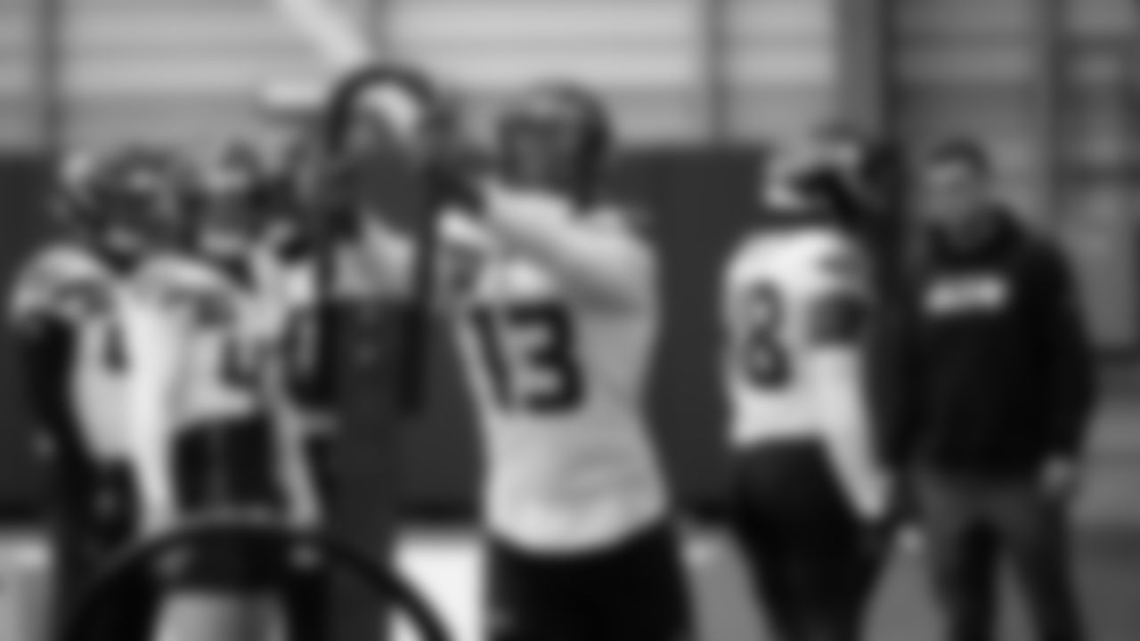 Seahawks linebacker Ernest Jones IV (13) practiced on Thursday, November 6, 2025 at the Virginia Mason Athletic Center.