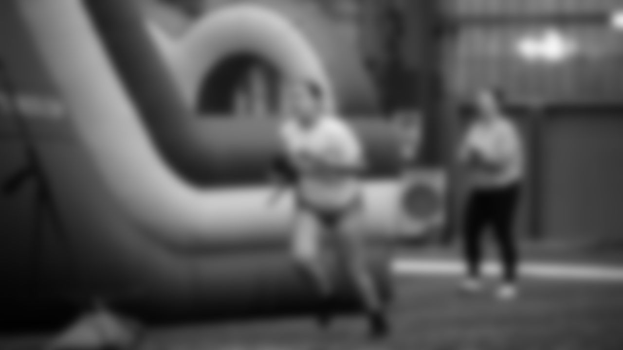 The Seahawks Women's Association packed girls flag kits and hosted a free girls flag football camp at the Seahawks training facility on Saturday, November 8, 2025.