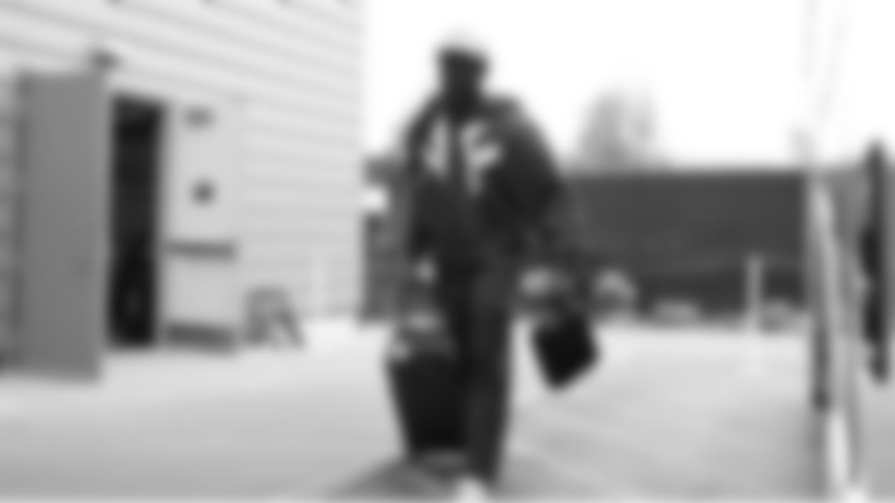 Seahawks cornerback Shemar Jean-Charles (34) departed the Virginia Mason Athletic Center for the trip to Jacksonville on Friday, October 10, 2025.