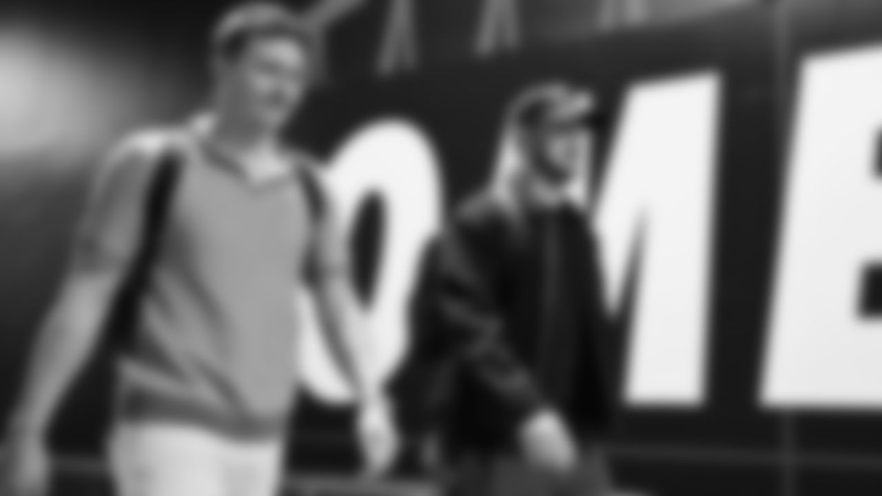 Seahawks quarterback Drew Lock (2) and quarterback Sam Darnold (14) arrived at Lumen Field for the NFC Championship game vs. the Los Angeles Rams on Sunday, January 25, 2026.