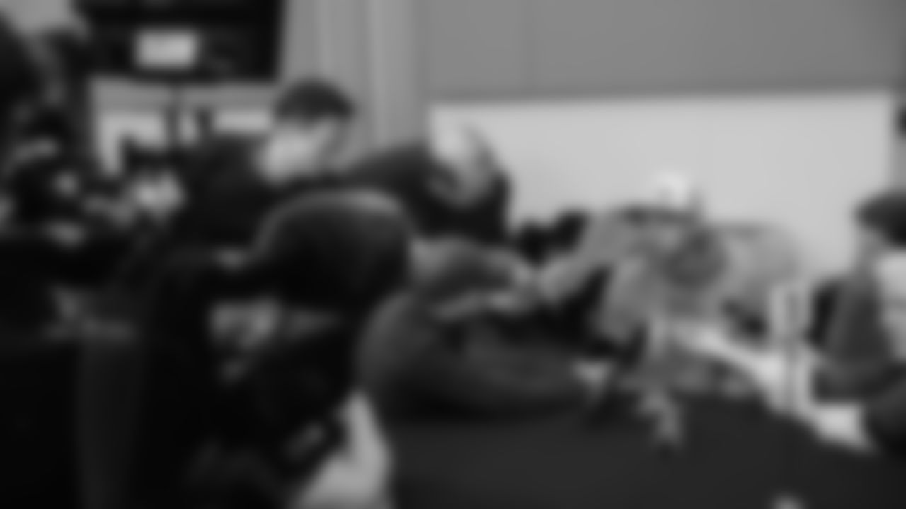 Seahawks offensive coordinator Klint Kubiak at day two of press conference Media Availability on February 4, 2026.