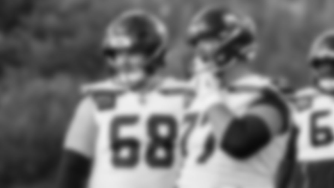 Seahawks center Doug Kramer Jr. (68) and guard Bryce Cabeldue (77) practiced on Thursday, November 20 at the Virginia Mason Athletic Center.
