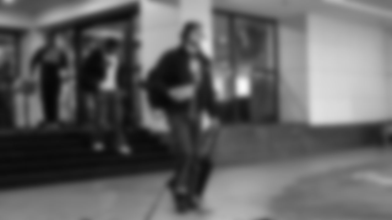 Seahawks tight end AJ Barner (88) departed the team hotel for the Week 14 matchup vs. the Atlanta Falcons.