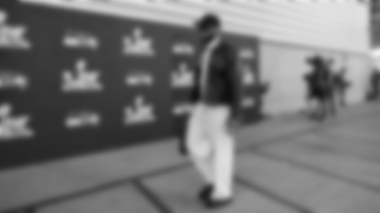 Seahawks linebacker Ernest Jones IV (13) arrived at Levi's Stadium for the Super Bowl LX matchup vs. the New England Patriots on Sunday, February 8, 2026.