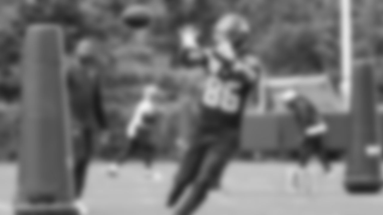 Seahawks wide receiver Ricky White III (86) participated in a workout on day two of OTAs on Thursday, May 29, 2025 at the Virginia Mason Athletic Center.