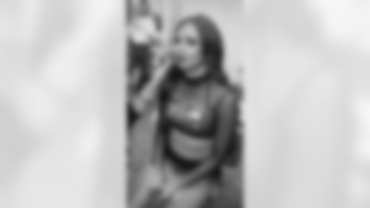 Macy getting her make up done before coming out for the Seahawks Dancers pregame performance.