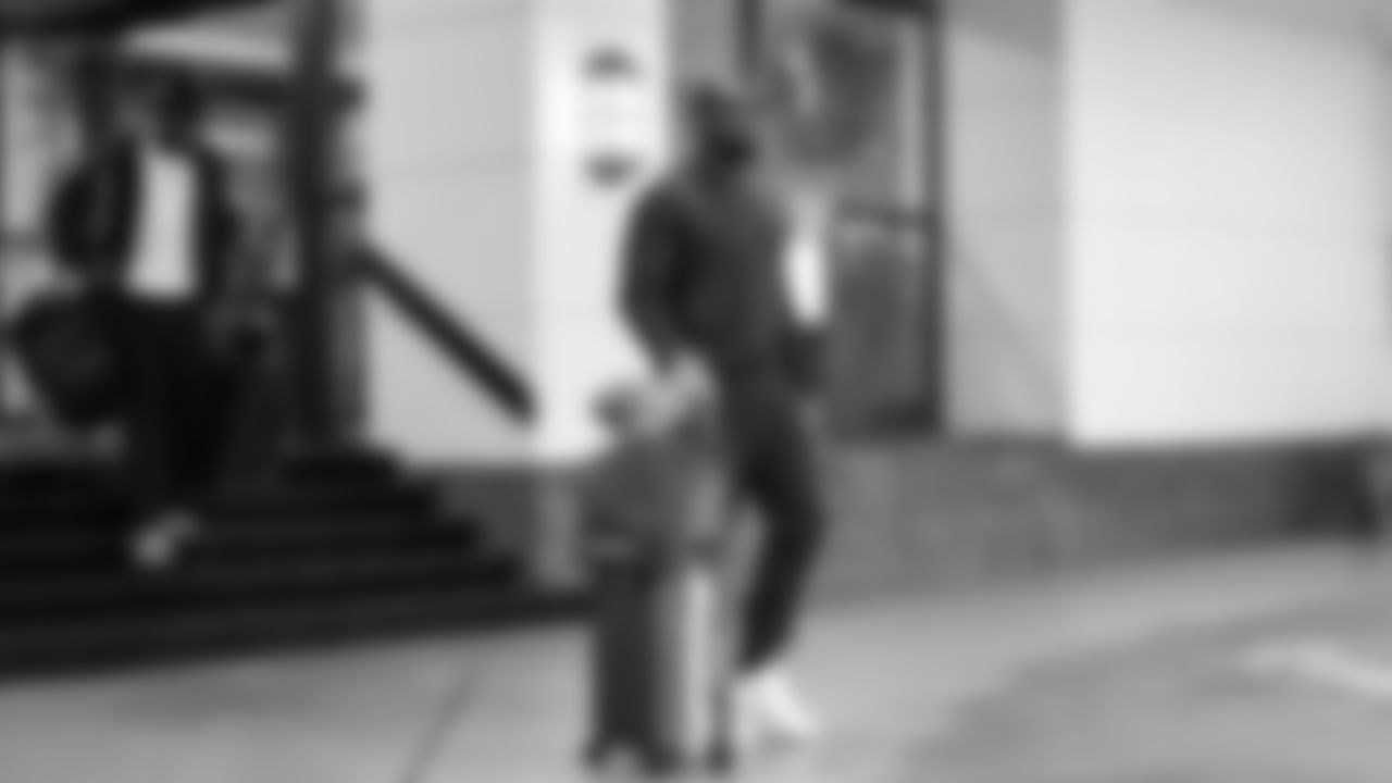 Seahawks defensive end DeMarcus Lawrence (0) departed the team hotel for the Week 14 matchup vs. the Atlanta Falcons.