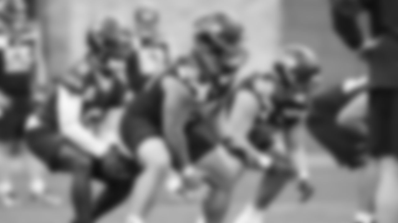 Quarterback Jalen Milroe (6) and center Mose Vavao (74) practiced on day two of rookie minicamp on May 3, 2025 at the Virginia Mason Athletic Center.