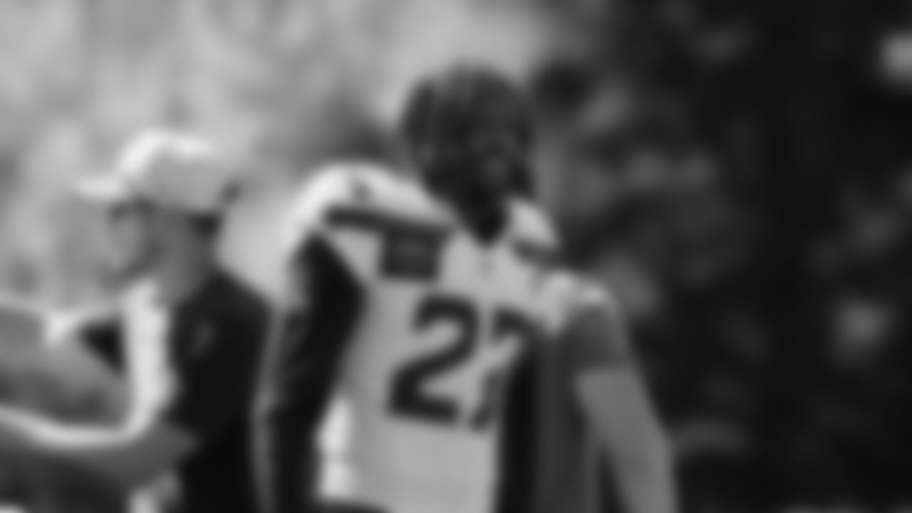 Seahawks cornerback Riq Woolen (27) practiced on August 12, 2025 at the Virginia Mason Athletic Center.