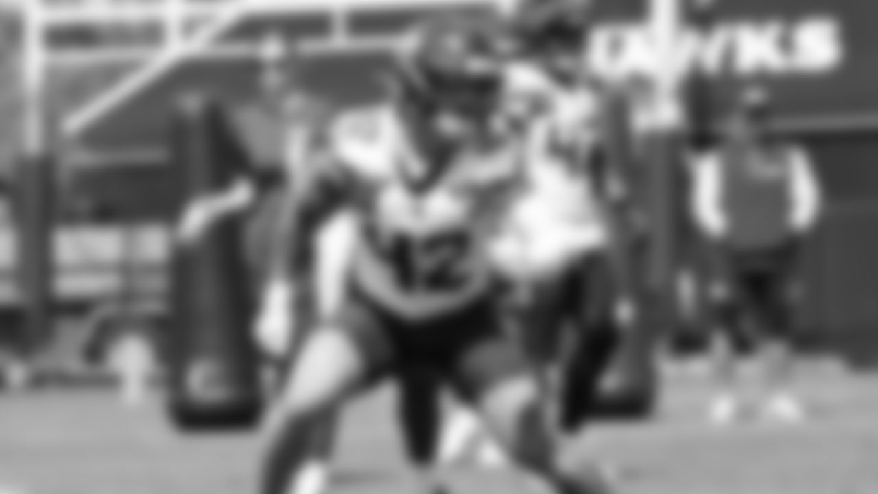 Seahawks linebacker Drake Thomas (42) practiced on August 19, 2025 at the Virginia Mason Athletic Center.