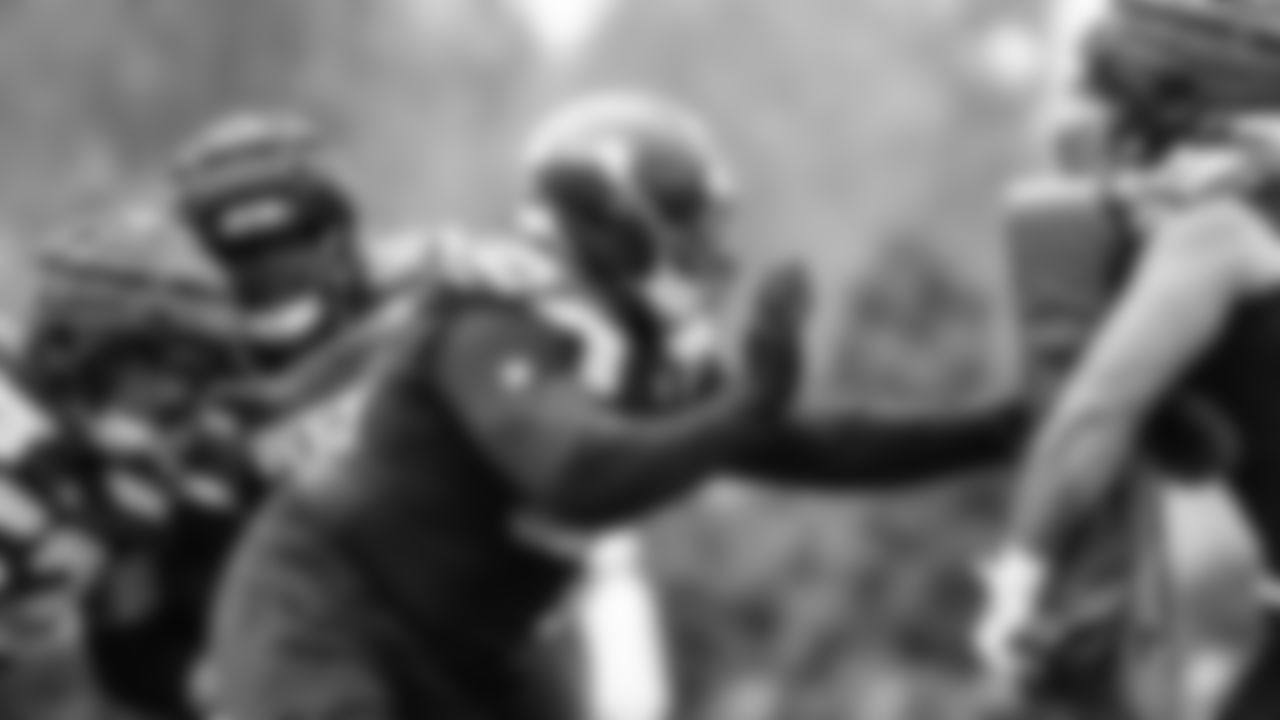Seahawks tackle Michael Jerrell (65) practiced on day three of training camp on July 25, 2025 at the Virginia Mason Athletic Center.