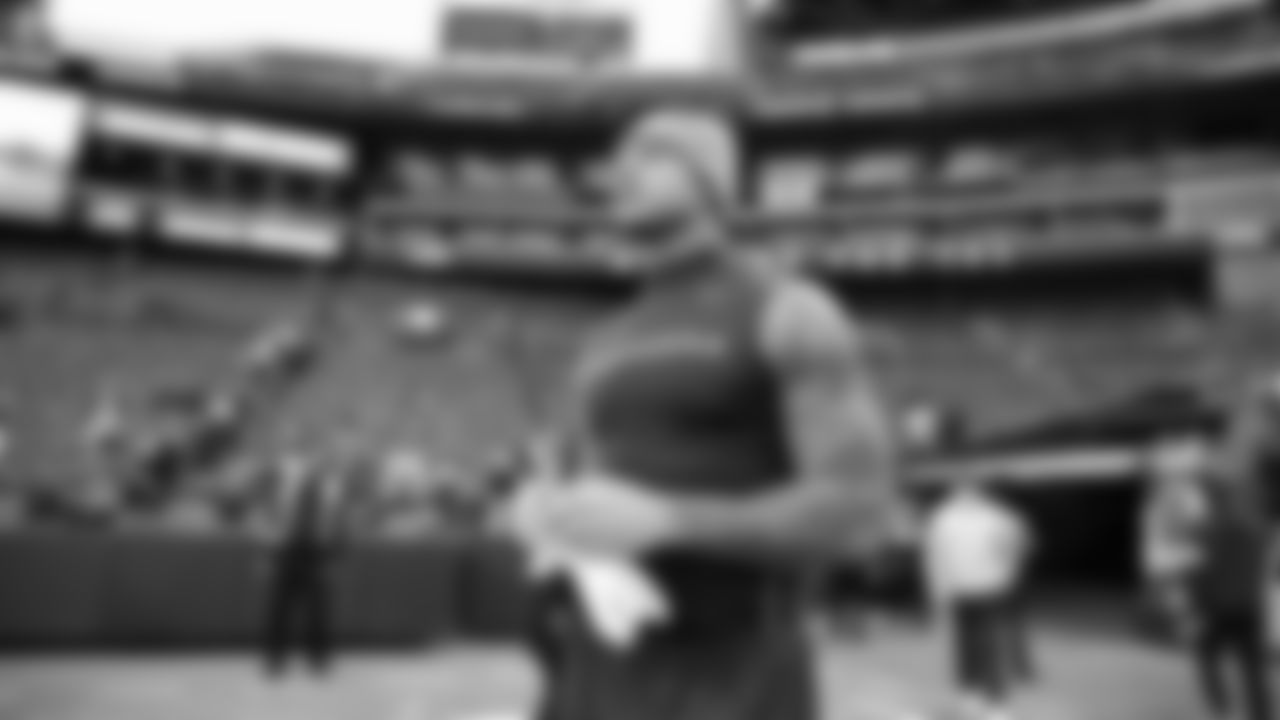 Seahawks tight end Elijah Arroyo (18) during pregame warmups at Lumen Field for the Week 7 matchup vs. Houston Texans on Monday Night Football.