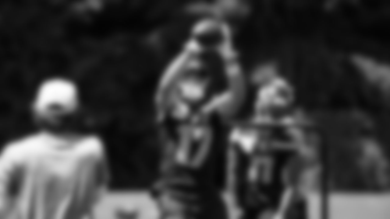 Seahawks wide receiver John Rhys Plumlee (17) participated in a workout on day one of minicamp on Tuesday, June 10, 2025 at the Virginia Mason Athletic Center.
