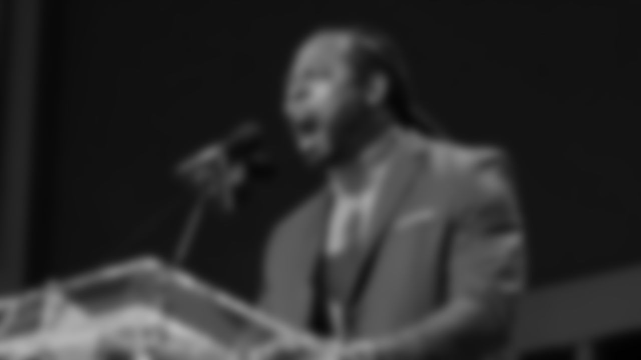 Seahawks Legend Richard Sherman announced the 35th pick in the 2025 NFL Draft at Lambeau Field in Green Bay Wisconsin.
