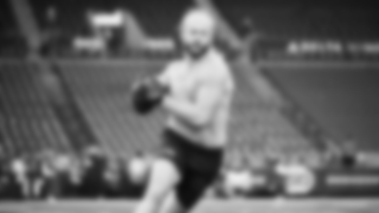 Seahawks fullback Brady Russell (38) warms up at Lumen Field for the Week 16 matchup vs. the L.A. Rams.