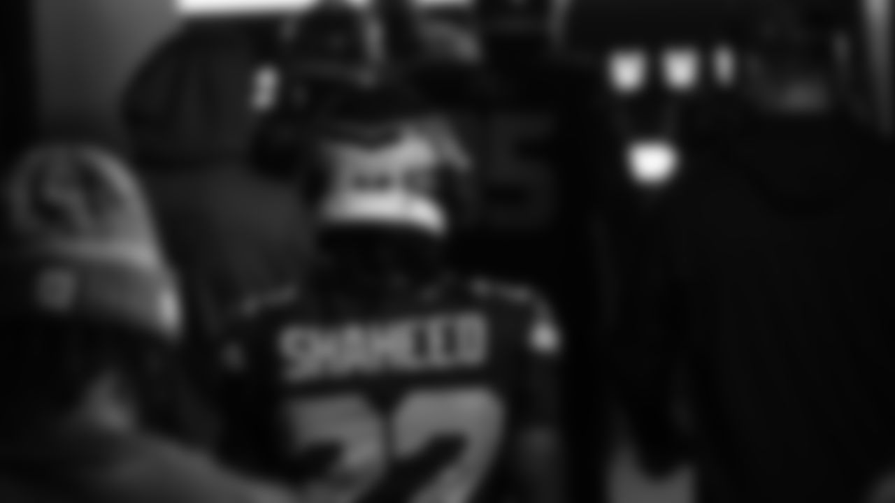 Seahawks wide receiver Rashid Shaheed 22) walks through the Emerald Queen Casino tunnel club at Lumen Field for the Week 10 matchup vs. the Cardinals.