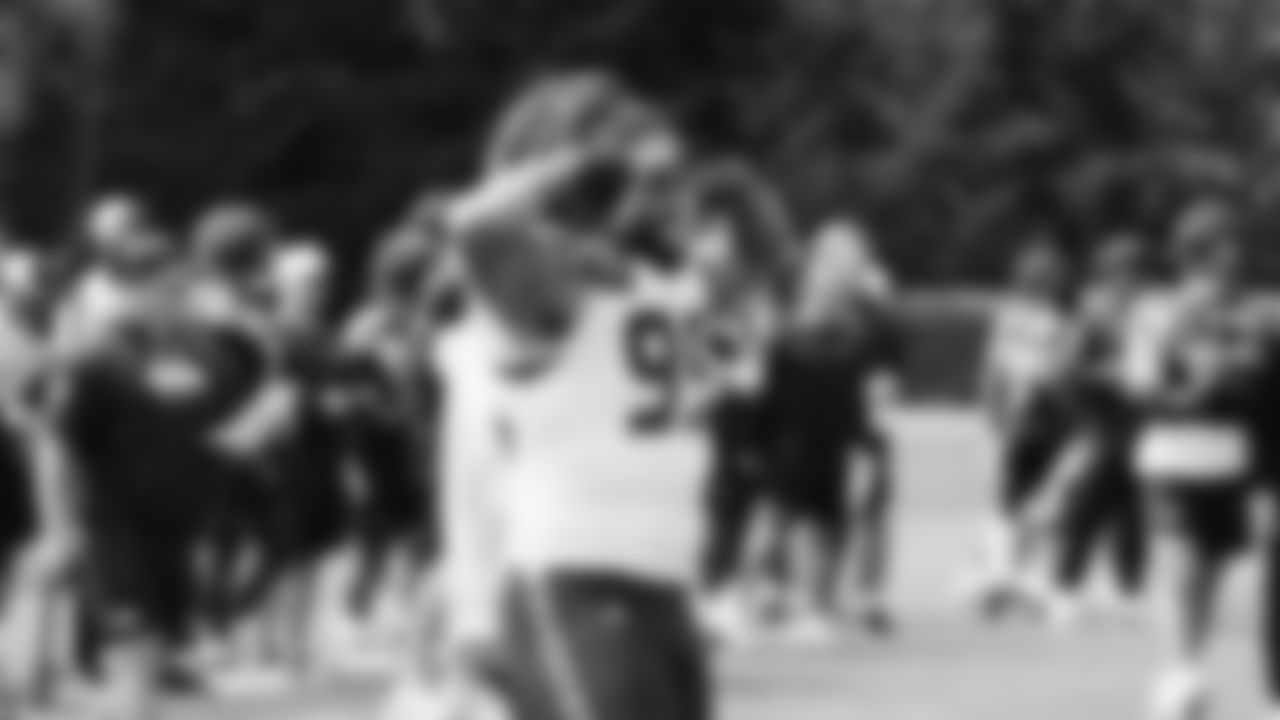 Seahawks defensive end Leonard Williams (99) practiced on day four of training camp on July 26, 2025 at the Virginia Mason Athletic Center.