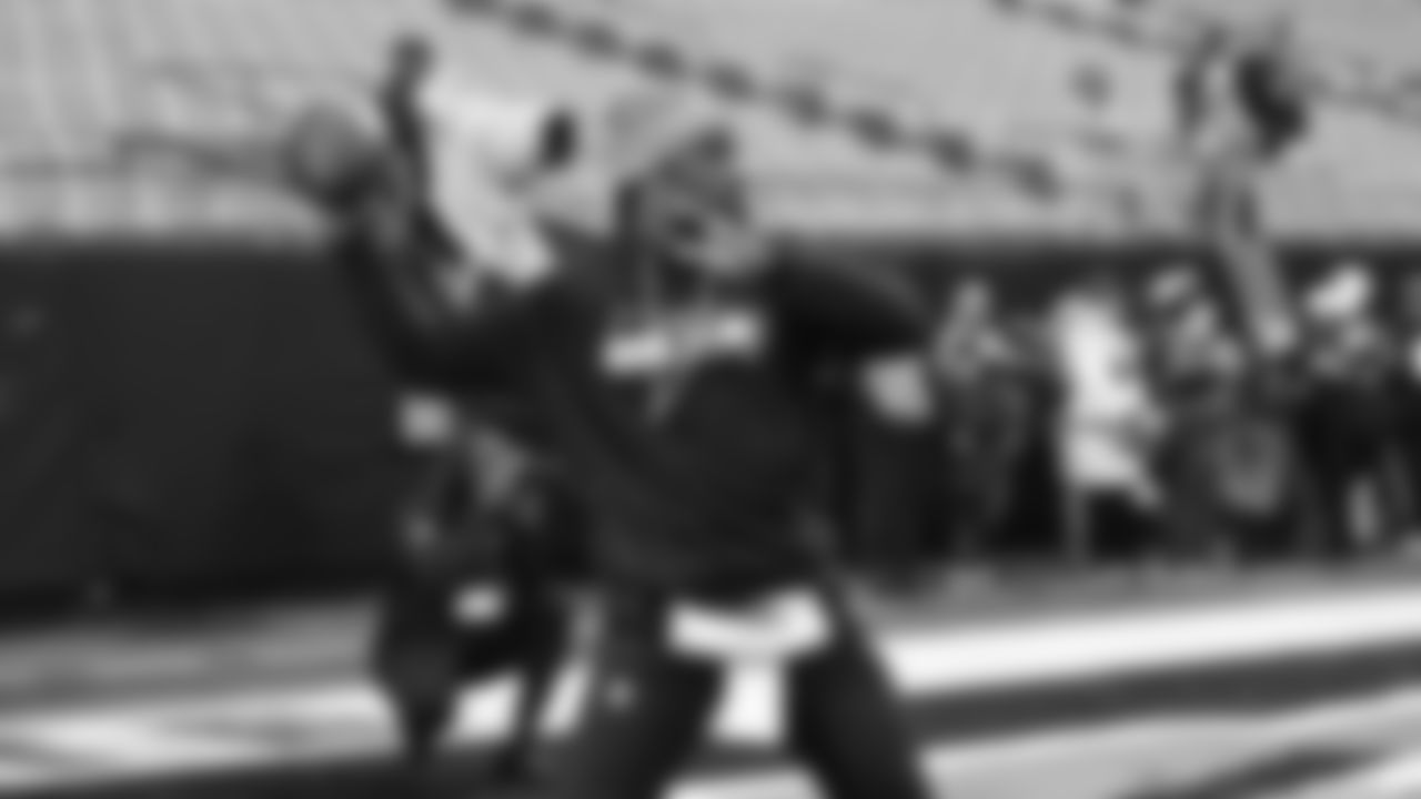 Seahawks quarterback Jalen Milroe (6) warms up at Bank of America Stadium for the Week 17 matchup vs. Panthers on December 28, 2025.