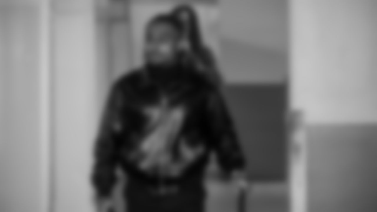 Seahawks safety Coby Bryant (8) arrived at Mercedes-Benz Stadium for the Week 14 matchup vs. the Atlanta Falcons.