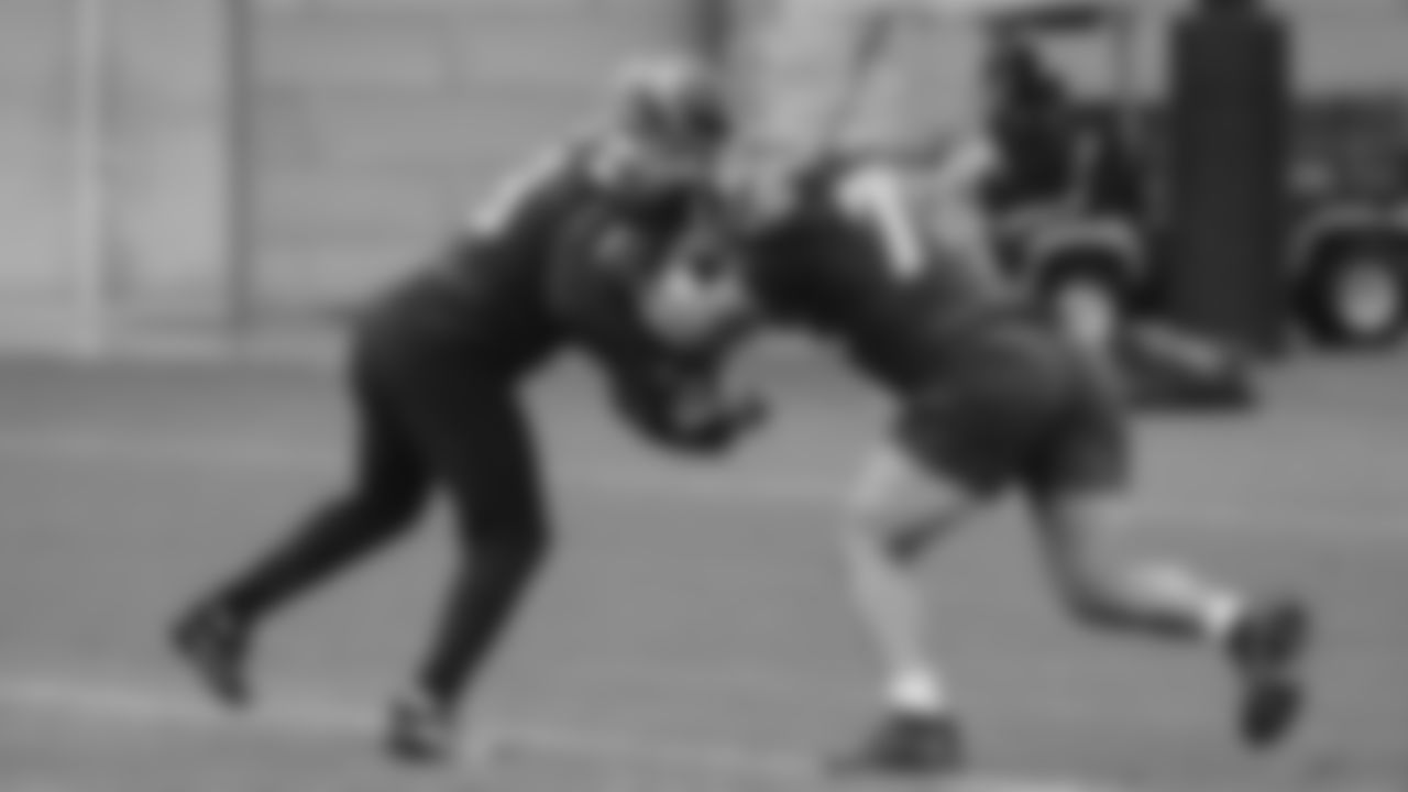 Seahawks guard Logan Brown (73) and tackle Abraham Lucas (72) practiced on Wednesday, January 7, 2026 at the Virginia Mason Athletic Center.