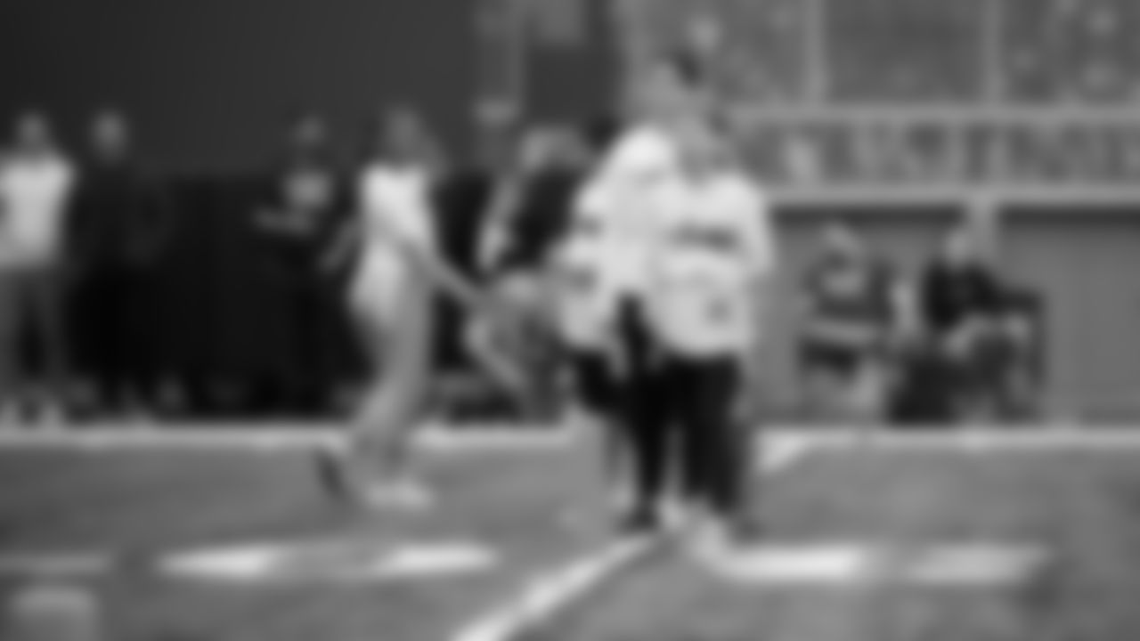 The Seahawks Women's Association packed girls flag kits and hosted a free girls flag football camp at the Seahawks training facility on Saturday, November 8, 2025.