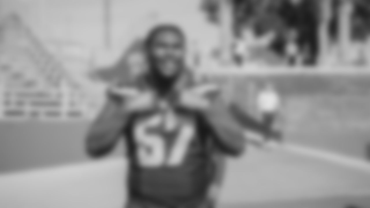 Seahawks tackle Charles Cross (67) during the Super Bowl LX team photo on February 7, 2026.