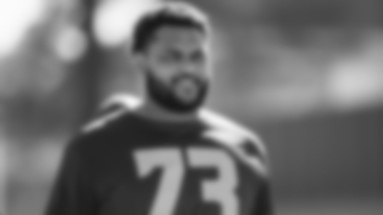 Seahawks tackle Logan Brown (73) practiced on Wednesday, February 4, 2026 in San Jose, California.