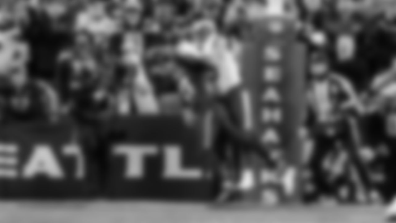 With the Rams facing fourth-and-four, Seahawks cornerback Devon Witherspoon knocks a pass away in the end zone, thwarting a Rams drive and giving the ball back to Seattle's offense.