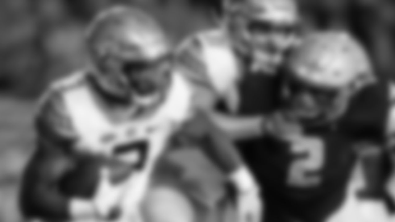 Florida State running back Cam Akers (3) carries the ball as Boston College defensive end Zach Allen (2) defends during the second half of an NCAA college football game in Boston, Friday, Oct. 27, 2017. (AP Photo/Michael Dwyer)