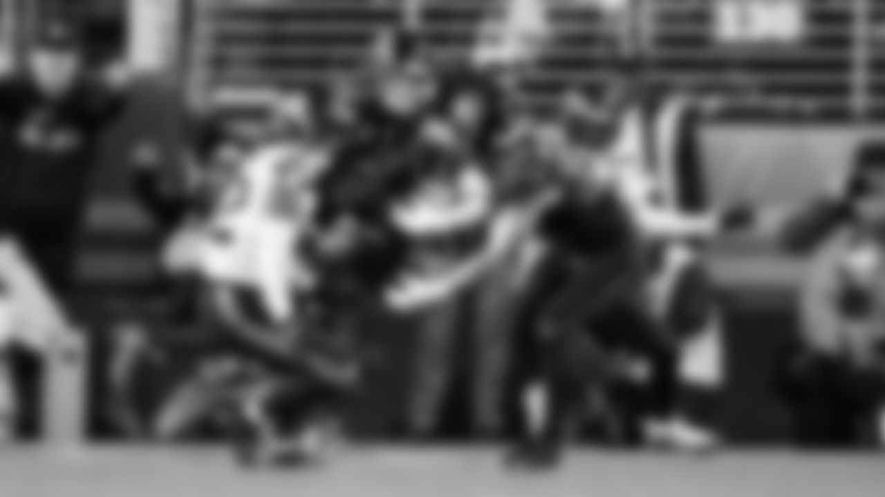 Seahawks linebacker Drake Thomas intercepts a pass bobbled by the 49ers Christian McCaffrey.