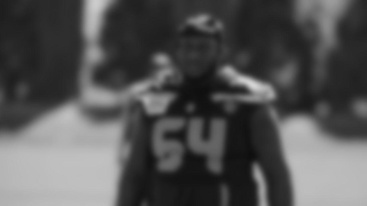 Seahawks guard Christian Haynes (64) practiced on day two of training camp on July 24, 2025 at the Virginia Mason Athletic Center.