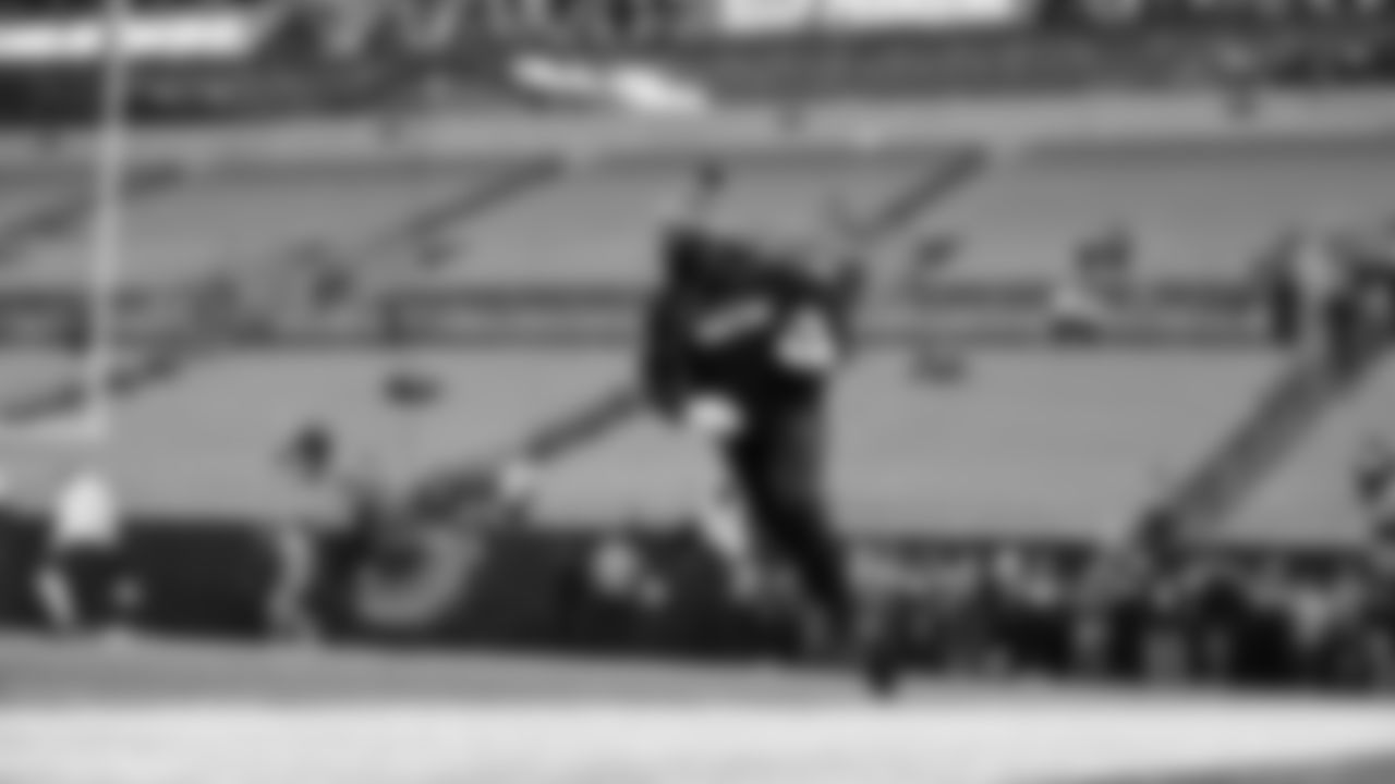 Seahawks wide receiver Dareke Young (83) warms up at Bank of America Stadium for the Week 17 matchup vs. Panthers on December 28, 2025.