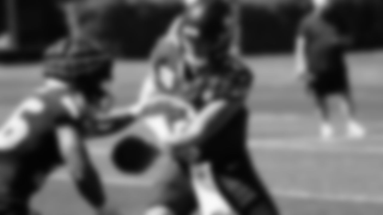 Seahawks quarterback Drew Lock (2) and running back Zach Charbonnet (26) practiced on August 12, 2025 at the Virginia Mason Athletic Center.