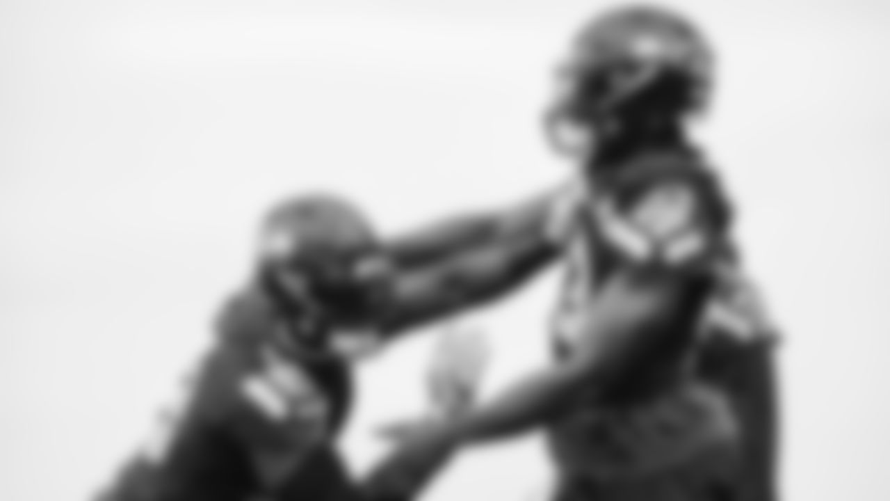 Seahawks linebacker Derick Hall (58) and linebacker Boye Mafe (53) practiced on Wednesday, November 12, 2025 at the Virginia Mason Athletic Center.