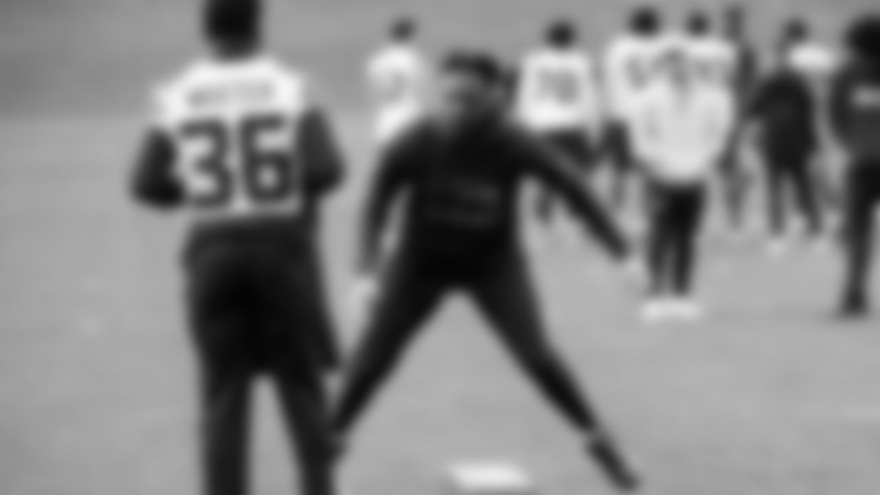 Seahawks cornerback Devon Witherspoon (21) and cornerback Isas Waxter (36) participated in a workout on May 14, 2025 at the Virginia Mason Athletic Center.