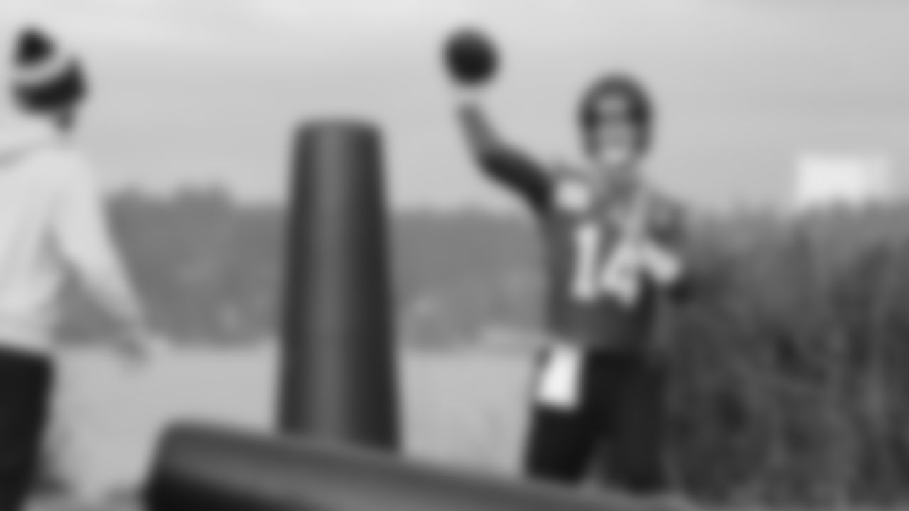 Seahawks quarterback Sam Darnold (14) practiced on Wednesday, January 14, 2026 at the Virginia Mason Athletic Center.