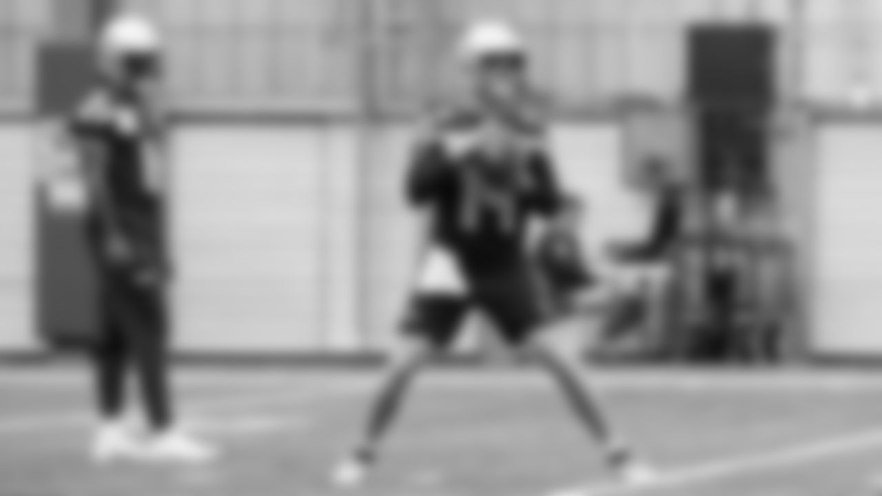 Seahawks quarterback Sam Darnold (14) practiced on Monday, September 29, 2025 at the Virginia Mason Athletic Center.