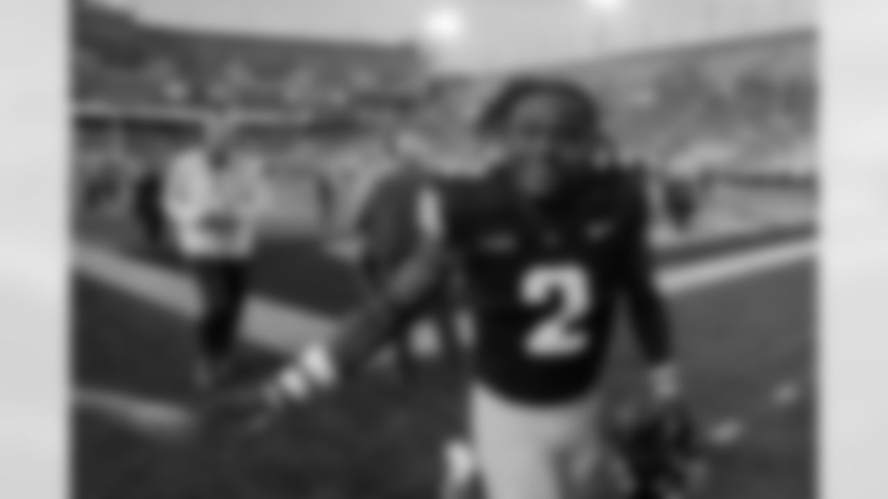 Iowa running back Kaleb Johnson runs off the field after an NCAA college football game against Northwestern, Saturday, Oct. 26, 2024, in Iowa City, Iowa. Iowa won 40-14. (AP Photo/Charlie Neibergall)