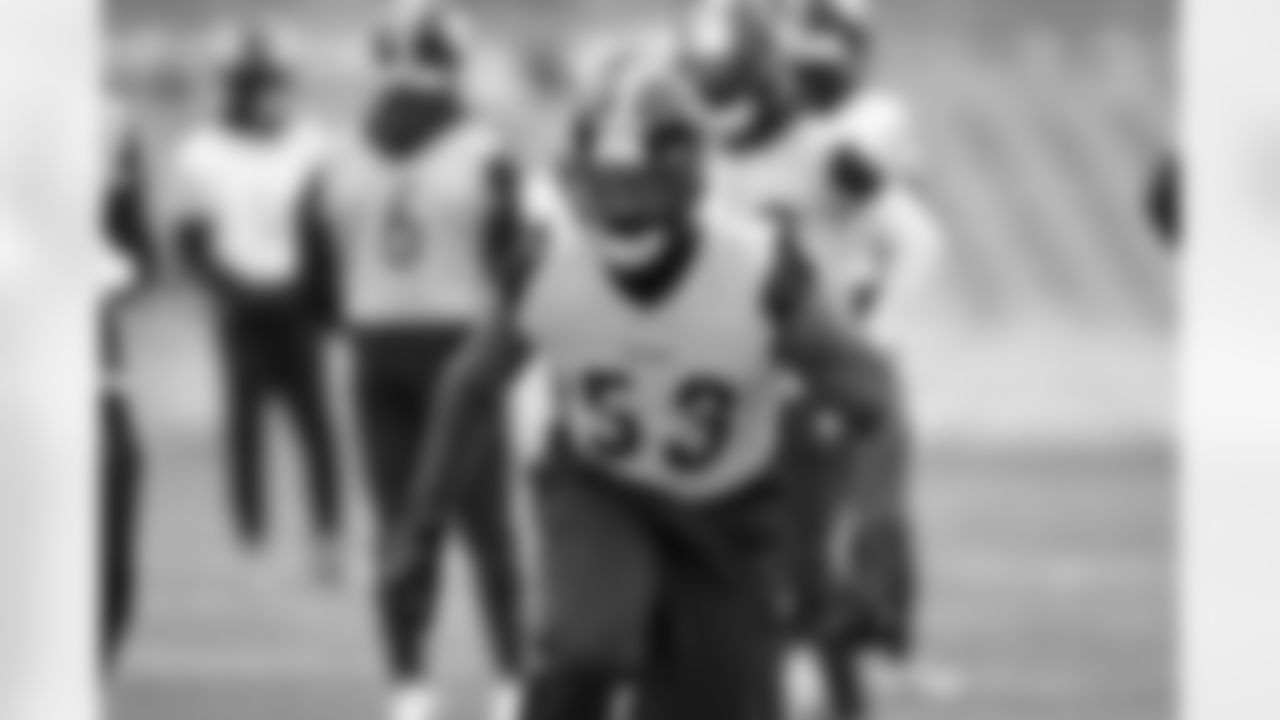 Pittsburgh Steelers linebacker Jeremiah Moon (53) during practice at Acrisure Stadium preparing for a Week 18 matchup against the Baltimore Ravens, Friday, Jan. 2, 2026 in Pittsburgh, PA. (Karl Roser / Pittsburgh Steelers)