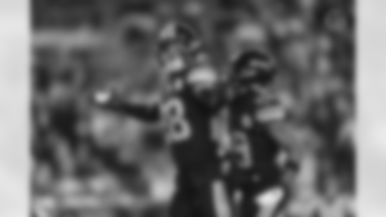Pittsburgh Steelers safety Miles Killebrew (28) and Pittsburgh Steelers wide receiver Calvin Austin III (19) during a regular season game between the Pittsburgh Steelers and the New England Patriots, Thursday, Dec. 7, 2023 in Pittsburgh, PA. (Karl Roser / Pittsburgh Steelers)